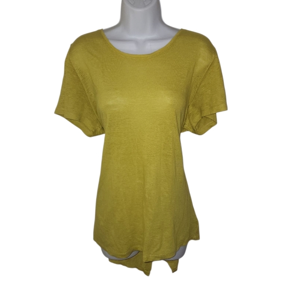 Tahari Linen Yellow Button Back Blouse - Women's